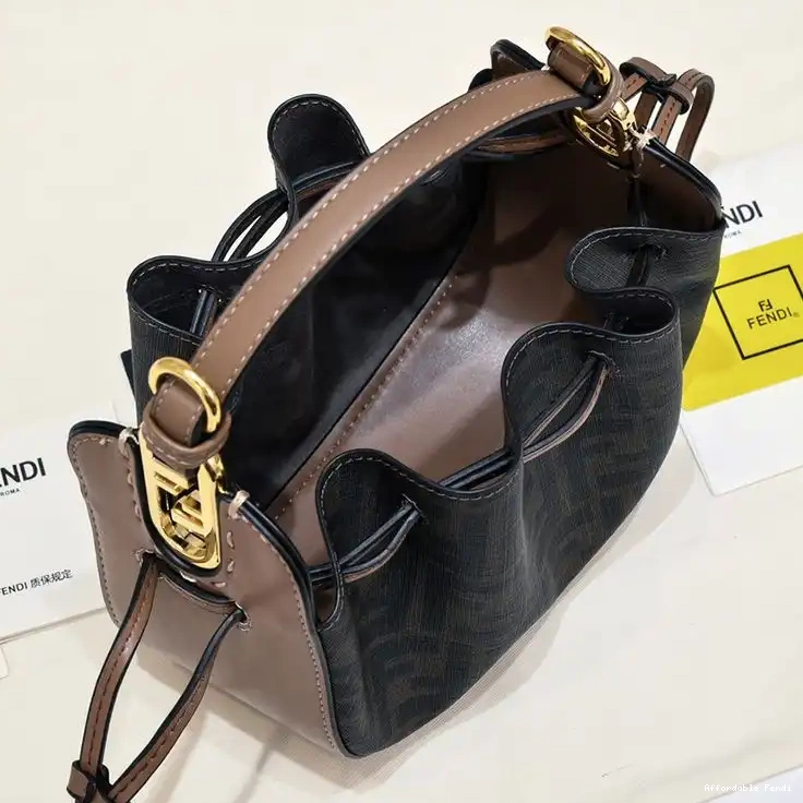 Affordable Affordable Pomodorino Bucket Fabric Mini In Brown Fendi Motif FF Bag 0420